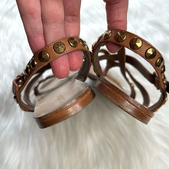 Miu Miu Brown Gold Studded Leather Sandals - Picture 6 of 9